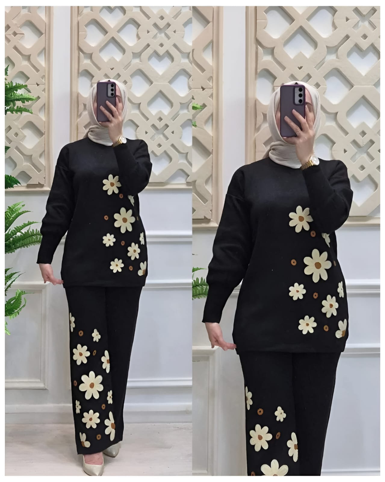WINTER DROP SHOULDER SIDE PRINTED FLEECE TOP 2PC