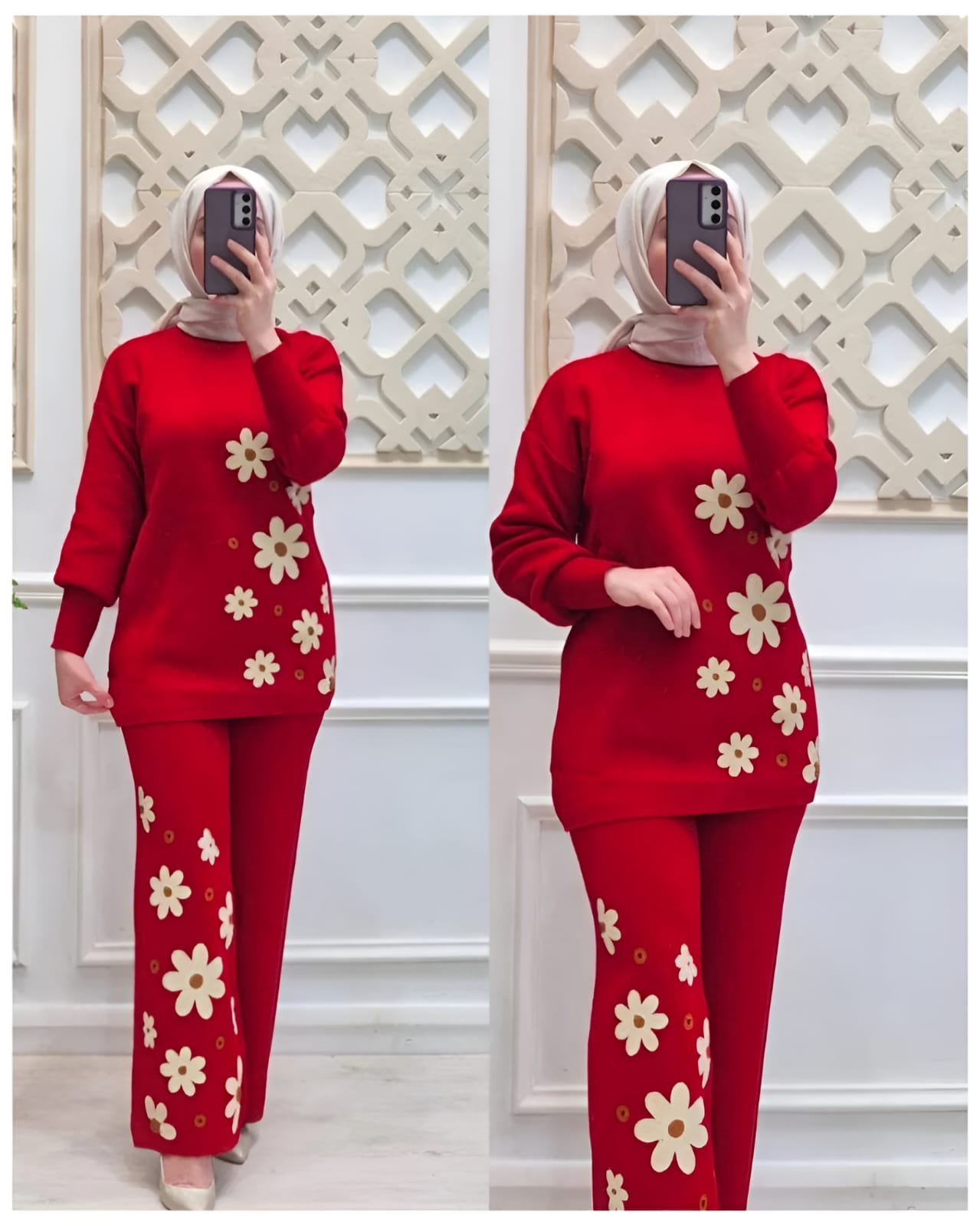 WINTER DROP SHOULDER SIDE PRINTED FLEECE TOP 2PC