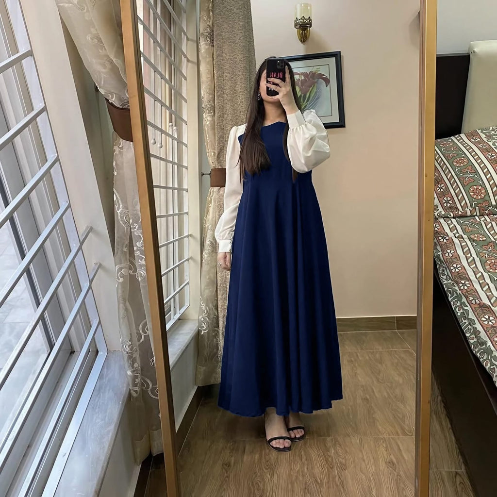 Front And Back Platted Design With White Sleeves Maxi
