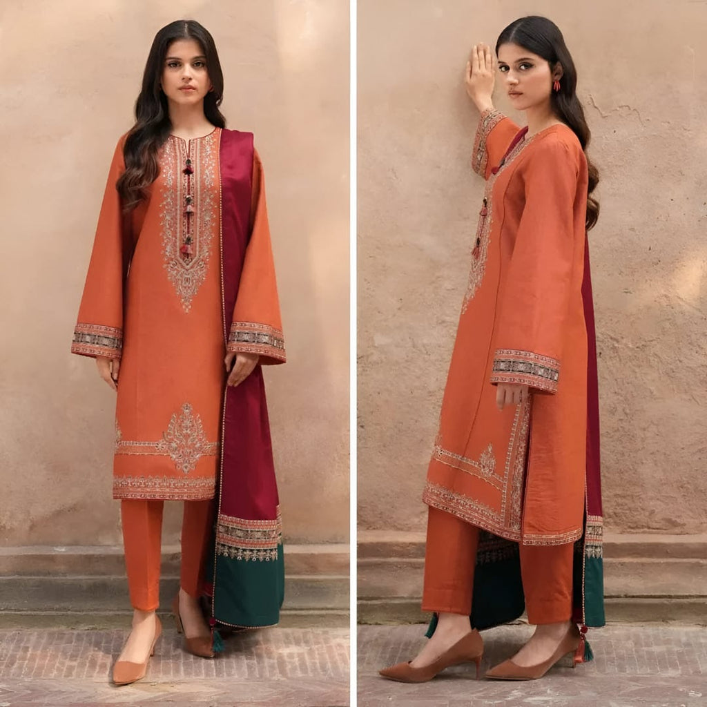 JAZMIN - 3pc Embroidered Article With Printed Shawl