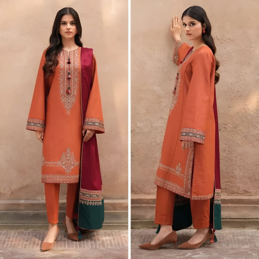 JAZMIN - 3pc Embroidered Article With Printed Shawl