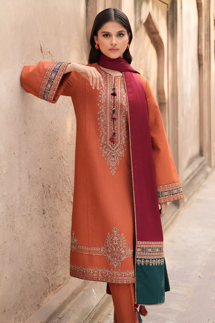 JAZMIN - 3pc Embroidered Article With Printed Shawl
