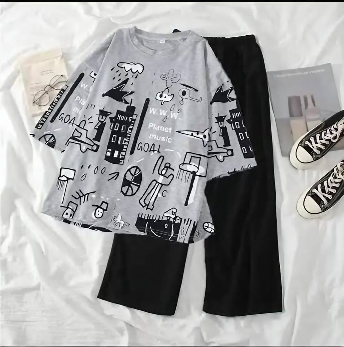New Winter Printed Cotton Jersey Ladies Sleep Dress