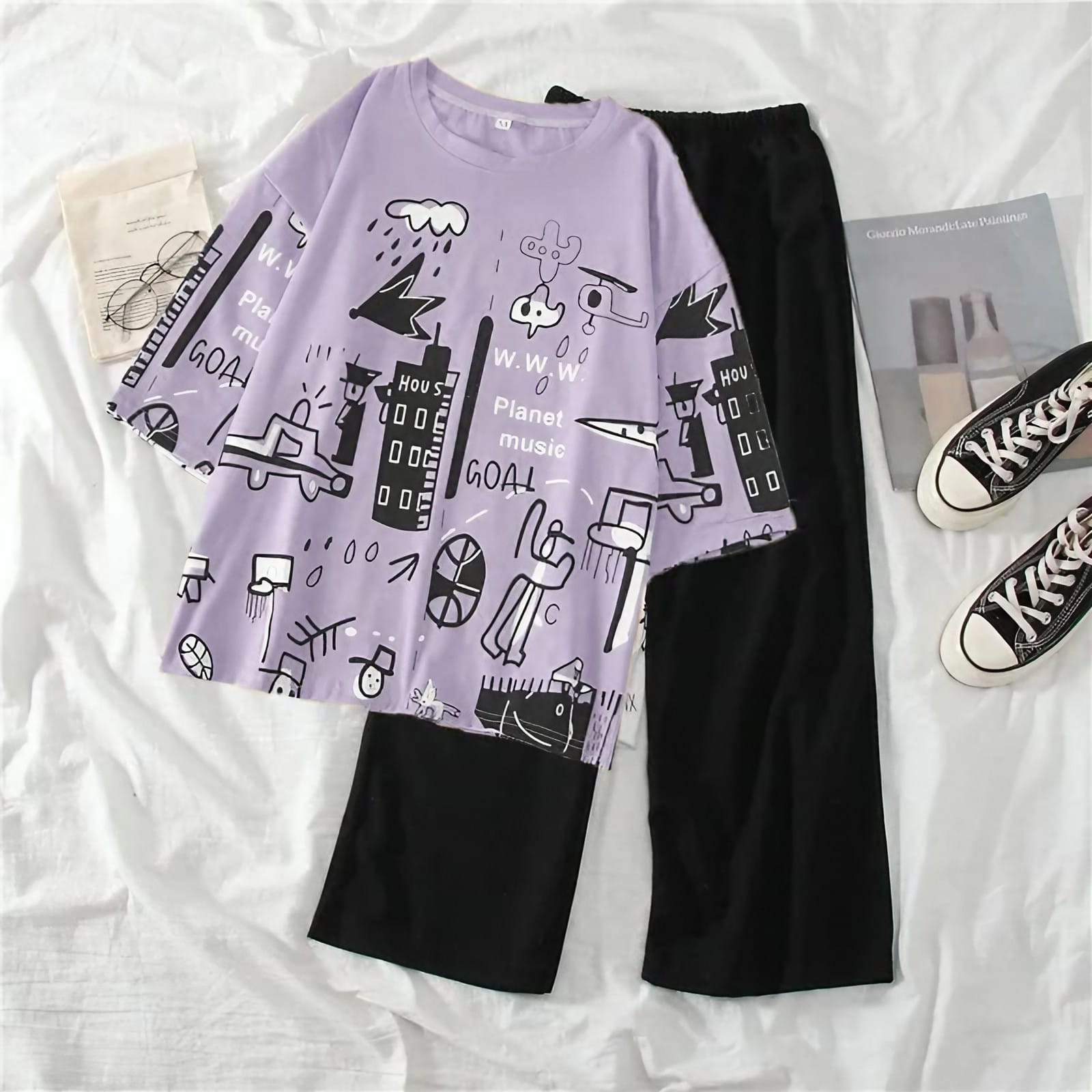 New Winter Printed Cotton Jersey Ladies Sleep Dress